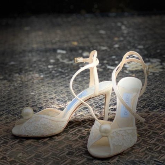 Jimmy Choo Cream Heels with Gold Accents - Picture 3 of 4